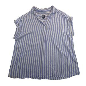 GAP Women's Striped Collared Short Sleeve Tunic Top –‎ XL Blue & White